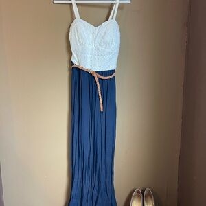 As U Wish White Lace and Navy Maxi Dress